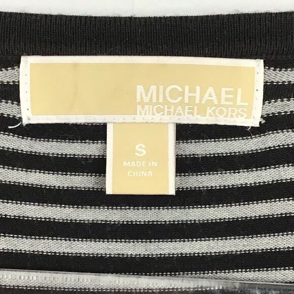 Michael Kors Ponte Knit Heather Pearl Gray Stripe Knit Dress Stretch Fitted sz S - Picture 7 of 13